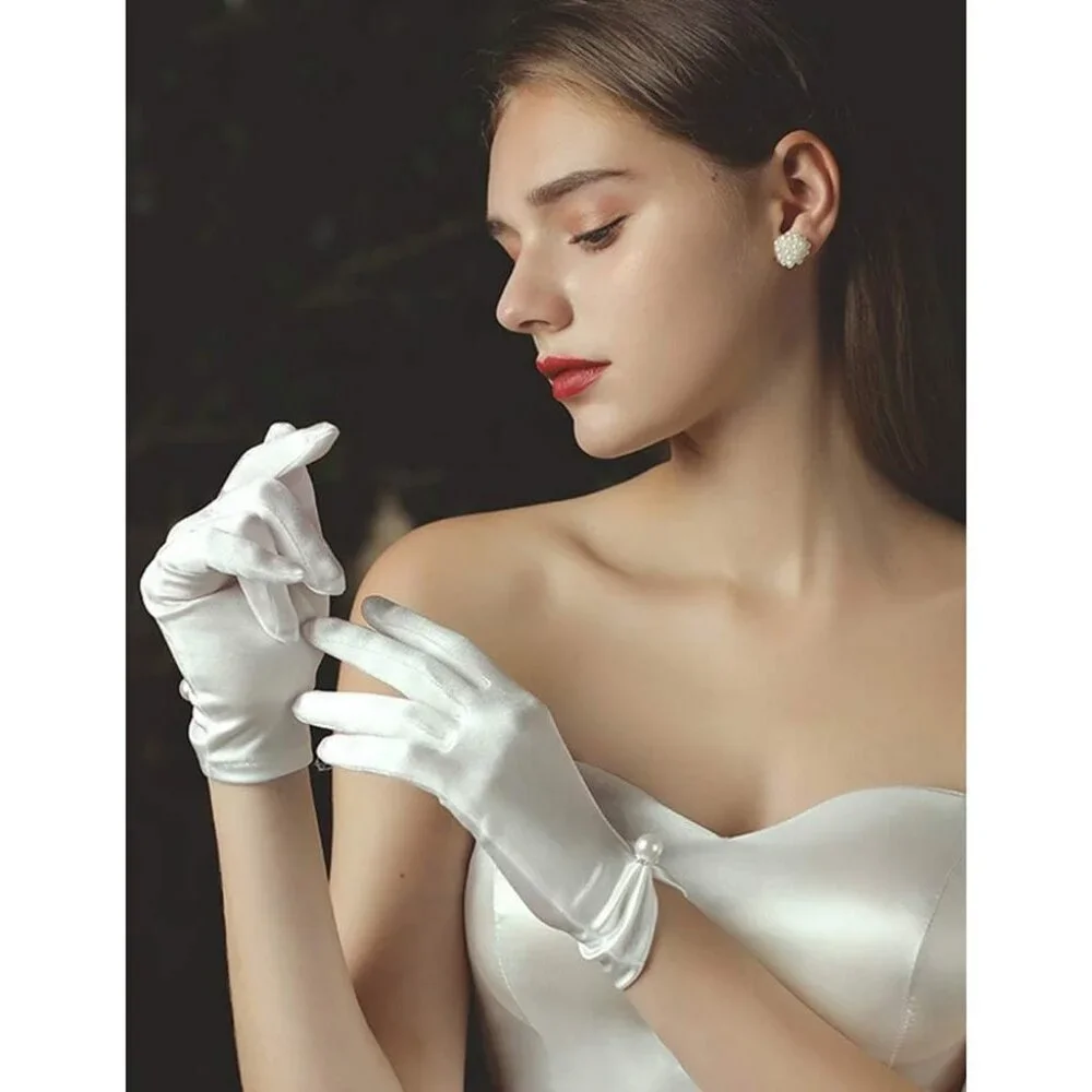 Women's Lvory-9401 Short Length Satin Wrist Gloves Stretchy Wedding Party Prom